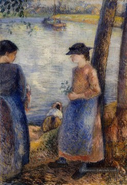 au bord de l’eau 1881 Camille Pissarro Peinture à l'huile